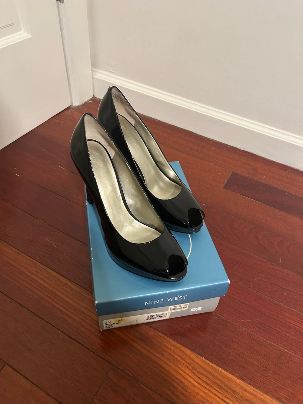 Nine West Black Patent Peep-Toe Pumps